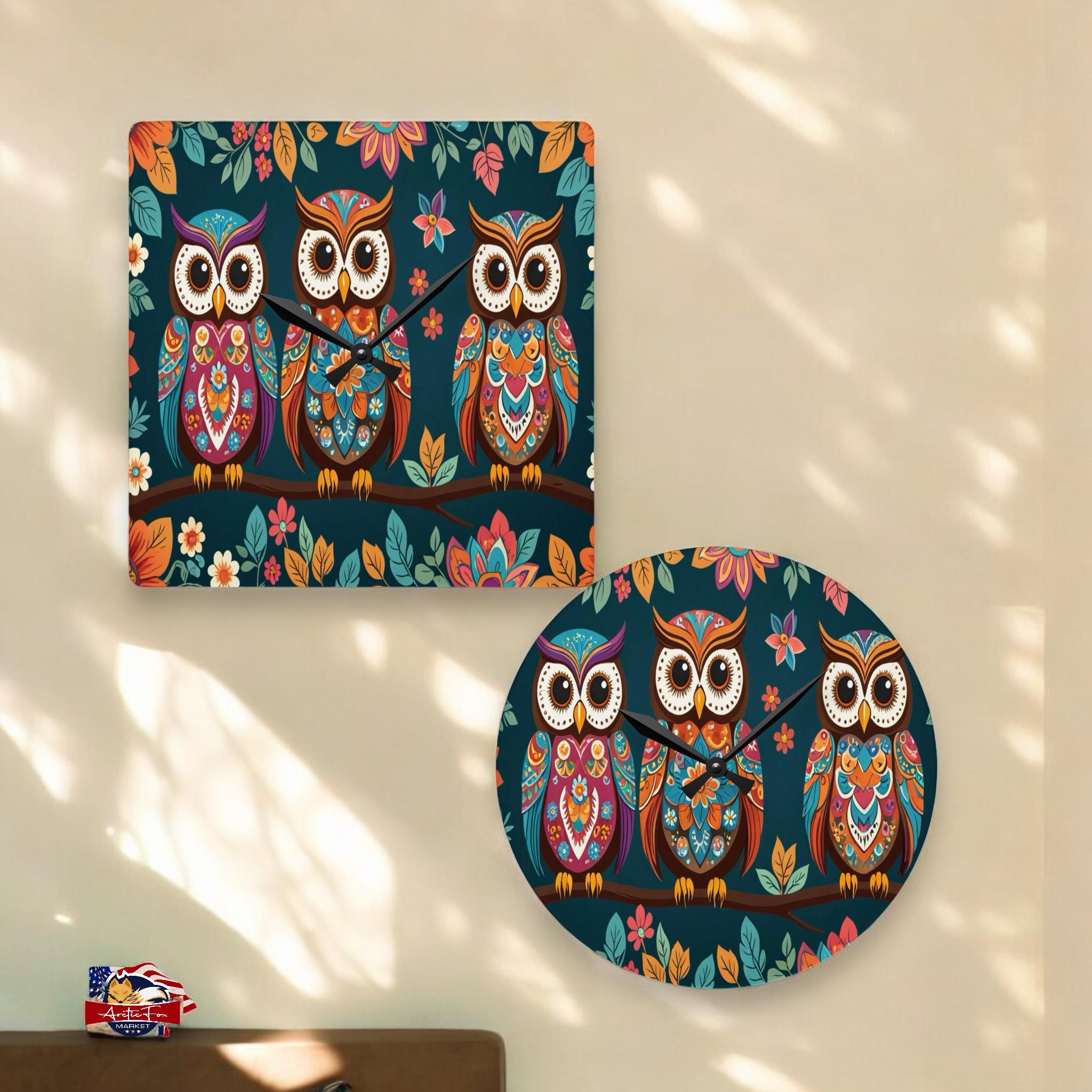 Boho Owl Wall Clock with Paisley Design  Hippy Style Home Decor Unique Owl Lover Gift Durable Acryli