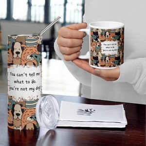 Comic Dog Sublimated Matching Gift Set 20oz Stainless Steel Tumbler & 15oz Ceramic Mug Duo. ReadytoGive Gift Set for Dog Lovers Parents.