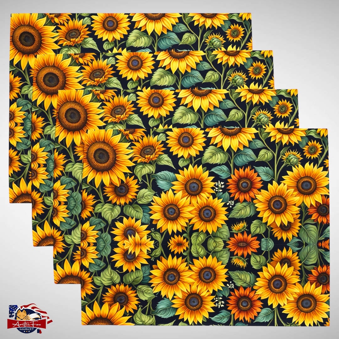 Sunflower Placemats Set of 4 | Bright Sunflower Country Kitchen Decor ...