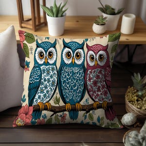 Toile Owl Decorative Throw Pillows Vibrant Doublesided Print Polyester