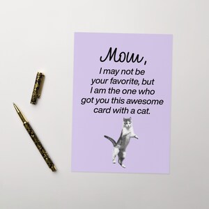 Carte de voeux amusante pour la fête des Mères pour maman avec un chat, pas votre chat rigolo préféré, carte vierge à l'intérieur