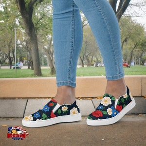 Pink And Blue Rose Floral Men's Slip On Sneakers