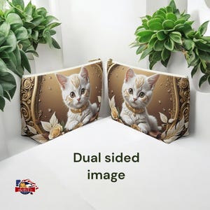 Trendy and ideas-rich travel pouch, perfect for stylish storage solutions with a chic kitten design and luxurious vine swirls. USA-made small toiletry bag offering sophistication and practicality for organizing personal items. Arcticfoxmarket.com