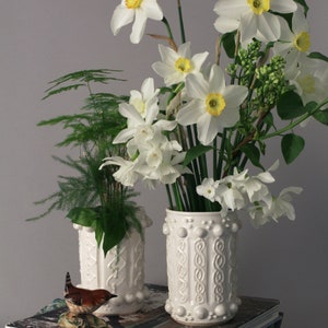 Handmade Aran Knit White Stoneware Vases ceramic gifts for gardeners unique, casual, elegant, coastal Irish Gifts Celtic Gifts image 4