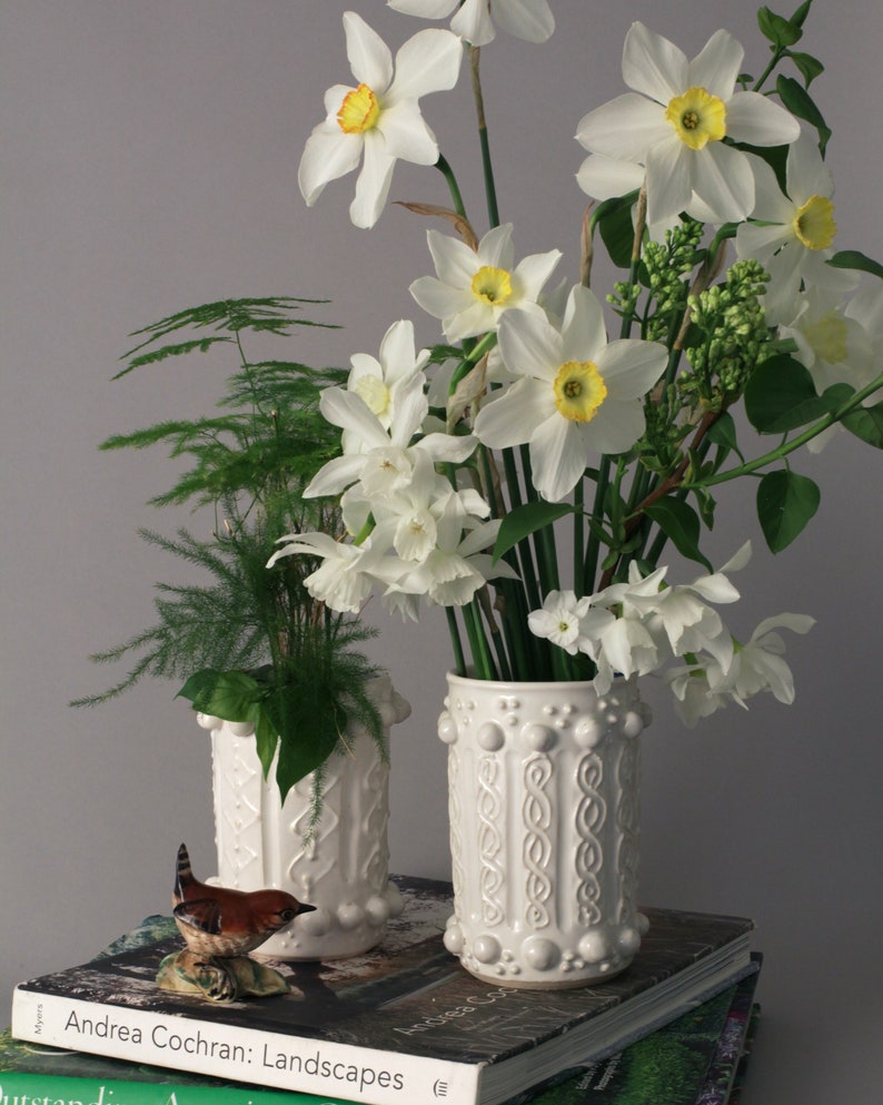 Handmade Aran Knit White Stoneware Vases ceramic gifts for gardeners unique, casual, elegant, coastal Irish Gifts Celtic Gifts image 4