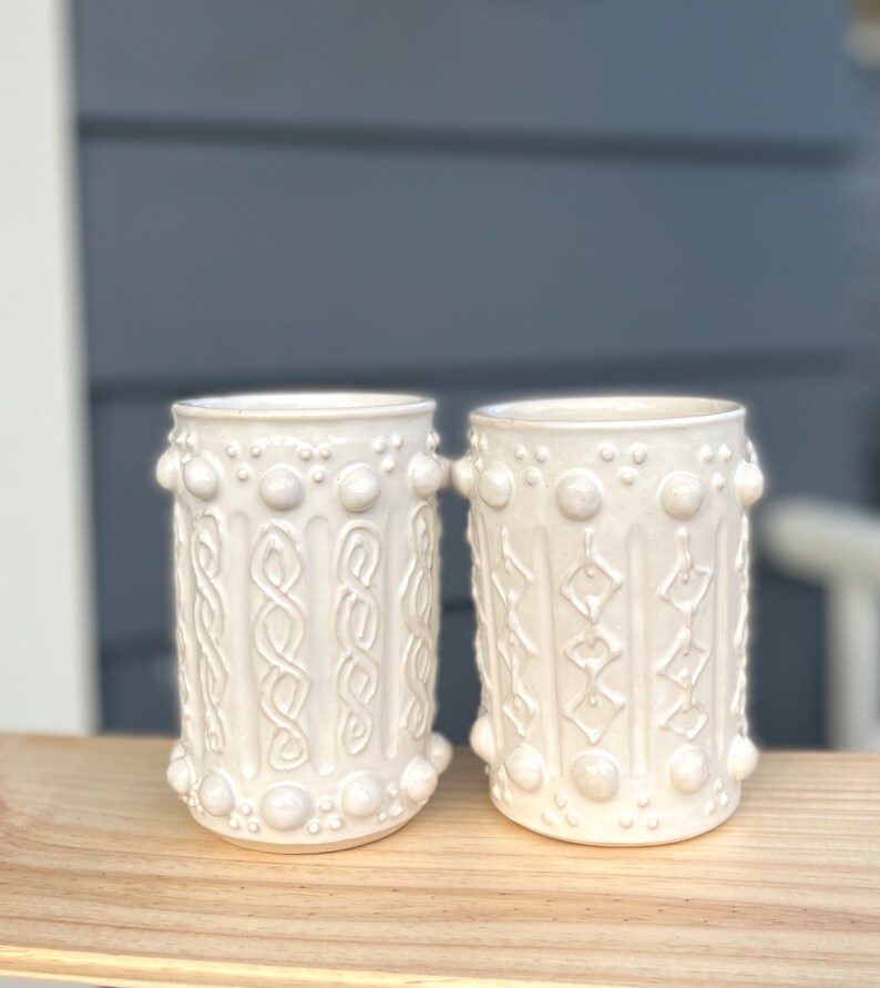 Handmade Aran Knit White Stoneware Vases ceramic gifts for gardeners unique, casual, elegant, coastal Irish Gifts Celtic Gifts image 6