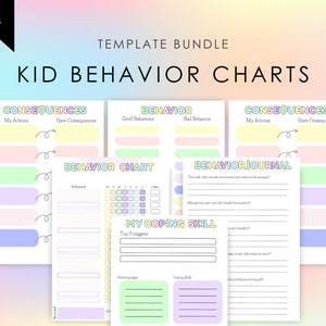 Kids Behavior Chart, Editable Behavior Tracker for Kids, Good Behavior Chart, Toddler Kid Teen Colorful Behavior Tracker Chart Template