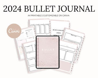 2024 Pink Bullet Journal, Bullet Journal Printables, Premade Bujo Template, Bullet Journal Pages, Trackers Weekly