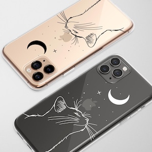 Clear Celestial Cat Gazing at the Moon Phone Case Cover for iPhone 17 Pro Max 16 15 Plus 14 13 Mini SE Samsung S26 S25 S24 Google Pixel 10 9