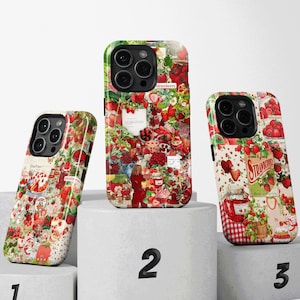 Collective Collage Strawberry Phone Case Aesthetic Cover For iPhone 16 Pro Max 15 Plus 13 12 Mini 11 XR XS SE Samsung S24 S23 S22 Pixel 9 8