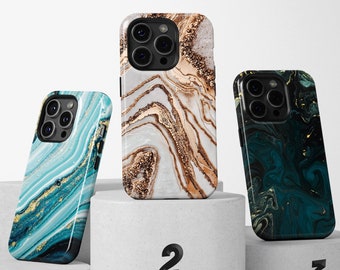 Marble Phone Case Glitter Cyan Black Gold Cover For iPhone 15 Pro Max 14 Plus 13 12 Mini 11 XR XS X 7+ 8 SE Samsung S24 S23 S22 S9 Pixel 8 7