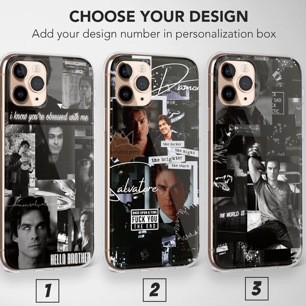 Damon Salvatore from The Vampire Diaries Collage Aesthetic Phone Case Soft Cover Transparent for iPhone 15 Pro Max S24