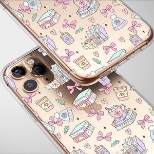Klare Book Lover Handyhülle Coffee Daisy Pink Coquette Bookish Cover für iPhone 16 Pro Max 15 Plus 13 12 Mini 11 SE Samsung S24 S23 Pixel 9