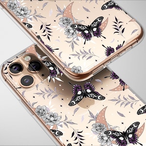 Clear Celestial Wings Among Midnight Blooms Phone Case Cover for iPhone 17 Pro Max 16 15 Plus 14 13 Mini Samsung S25 S24 Google Pixel 10 9
