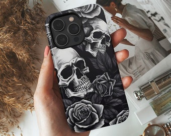 Gothic Skull Phone Case Rose Cover For iPhone 15 Pro Max 14 Plus 13 12 Mini 11 XR XS X 7+ 8 SE Samsung S24 S23 S22 Note Google Pixel 8 7