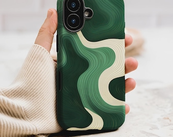 Emerald Green Abstract Waves with Gold Lines Phone Case Cover for iPhone 17 Pro Max 16 15 Plus 14 17e Mini Samsung S26 S25 Pixel 10 9 9616