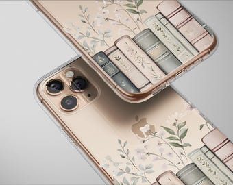 Clear Cottagecore Bookshelf Floral Design for Book Lovers Phone Case Cover for iPhone 17 Pro Max 16 15 17e Samsung S26 S25 Pixel 8736