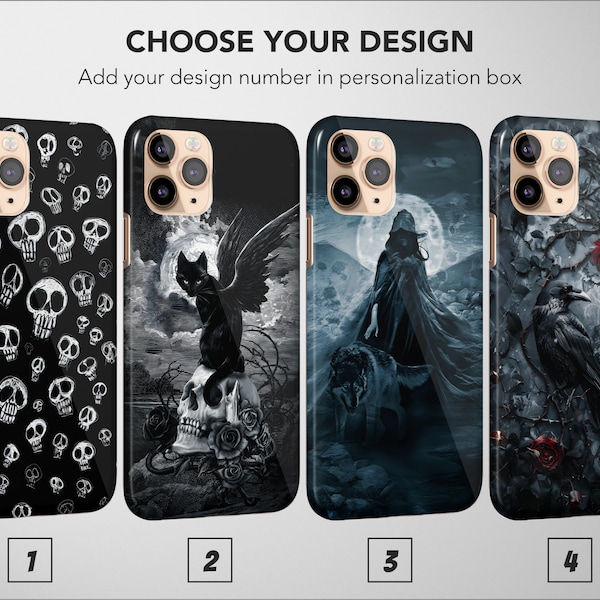 Goth Phone Case Gothic Witchy Skull Dark Crow Aesthetic Night Cover iPhone 15 Pro Max 14 Plus 13 12 Mini 11 XR SE Samsung S24 S23 Pixel 8