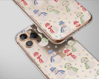 Clear Watercolor Snowman Holiday Snowflake Pattern Phone Case Cover for iPhone 17 Pro Max 16 15 17e Samsung S26 S25 Pixel 8788