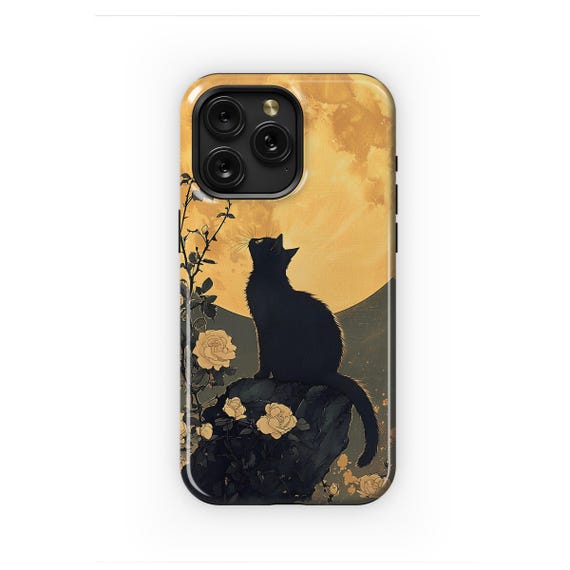 Mystical Night Flower Moon Black Cat for iPhone 16 Pro Max 15 14