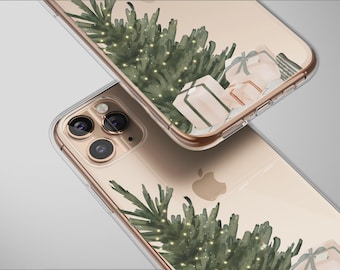 Clear Watercolor Christmas Tree Clear Phone Case Festive Holiday iPhone Cover iPhone 17 Pro Max 16 15 13 Samsung S26 S25 Pixel  8063