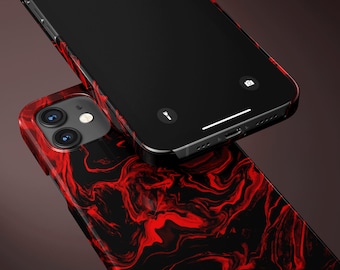 Red Black Marble Phone Case, Glossy Finish