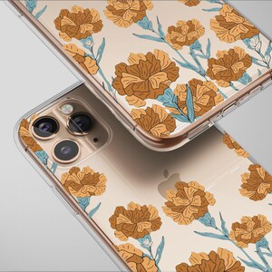Clear Golden Carnations Midnight Garden Art Phone Case Cover for iPhone 17 Pro Max 16 15 Plus 14 13 Mini Samsung S25 S24 Pixel 10 9 7015