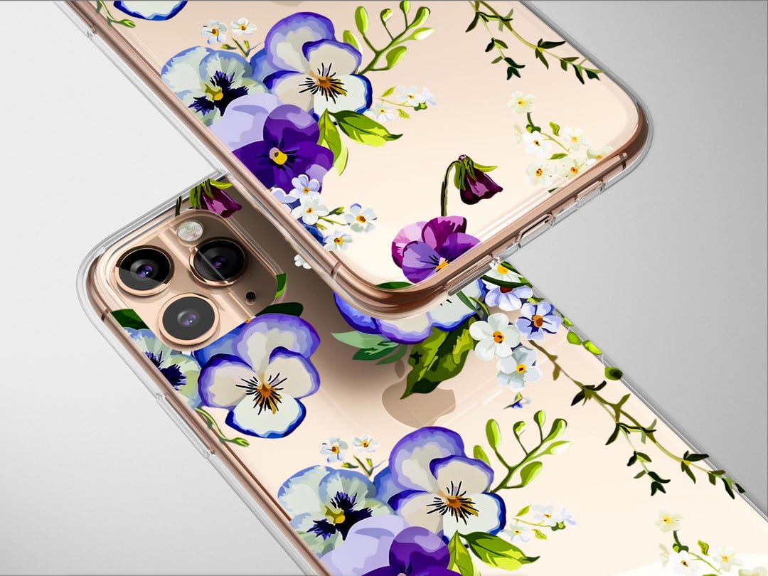 Spring Pansies iPhone 16 Pro, Pro Max Case スマホ ケース Clear Wild Flower Pansies Phone Case Pressed Spring Cover