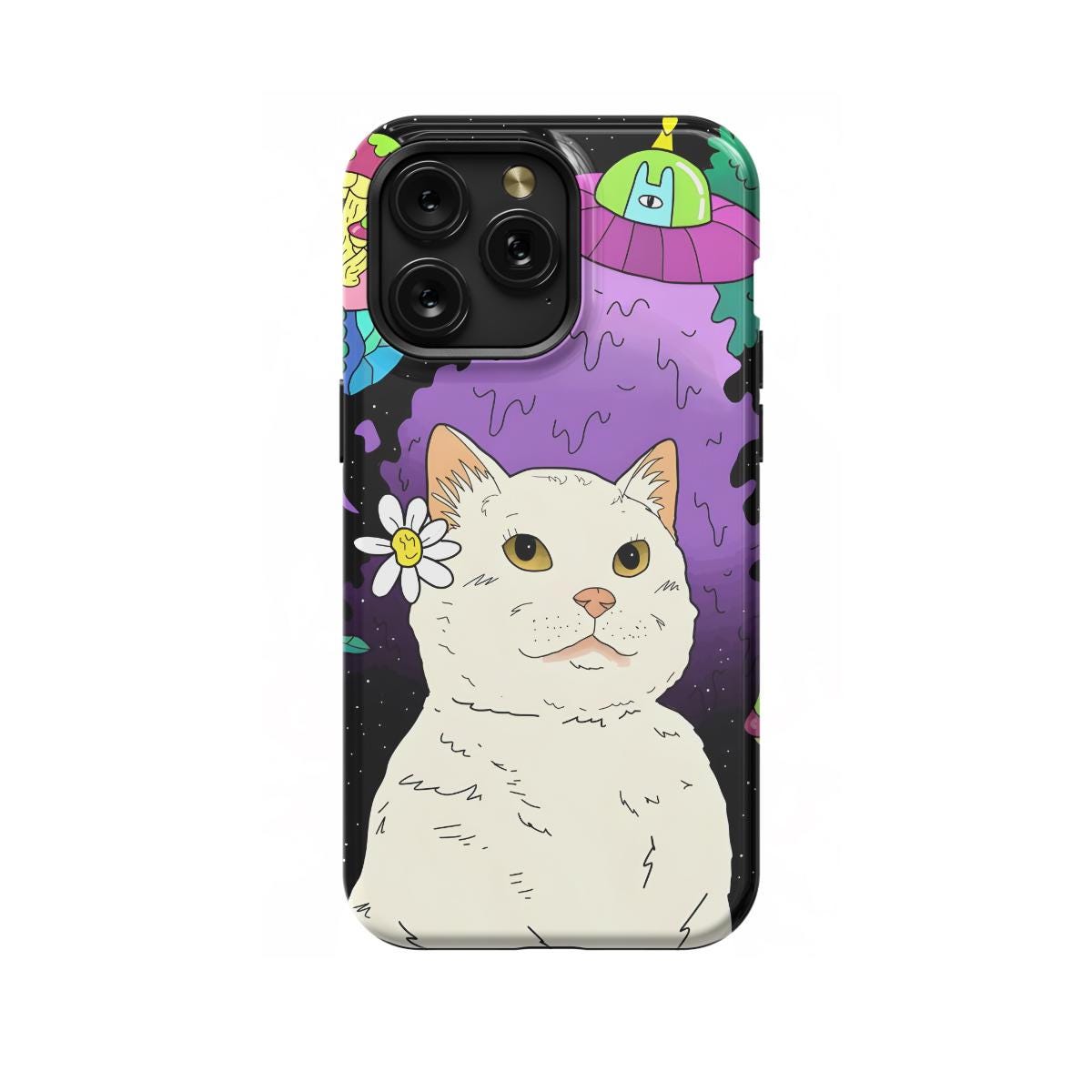 Funky Funny Cat Alien Phone Case for iPhone 16 Pro Max 15 14