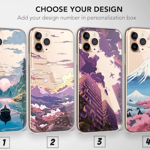 Clear Anime Lofi Phone Case Abstact Mountain Cover for iPhone 16 Pro Max 15 Plus 13 12 Mini 11 XR XS X 7 8 SE Samsung S24 S23 S22 Pixel 9 8