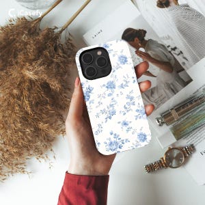 Blue Flower French Toile De Jouy Phone Case For iPhone 16 Pro Max 15 14 Plus 13 12 Mini 11 XR XS X 8 SE Samsung S24 S23 Pixel 9 8 1199