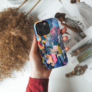 Watercolor Abstract Coral Reef Phone Case For iPhone 16 Pro Max 15 14 Plus 13 12 Mini 11 XR XS X 8 SE Samsung S24 S23 Pixel 9 8 1188