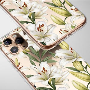 Clear White Lilies Phone Case Lilly Elegant White Flower Cover for iPhone 16 Pro Max 15 Plus 13 12 Mini 11 Samsung S25 S24 S23 Pixel 9 8