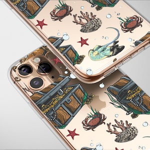 Clear Underwater Treasure Pattern Phone Case Cover for iPhone 16 Pro Max 16e 15 Plus 13 12 Mini 11 Samsung S25 S24 S23 Google Pixel 9