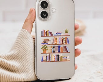 Clear Cozy Library Bookshelf Reader Illustration Phone Case Cover for iPhone 17 Pro Max 16 15 13 Samsung S26 S25 Pixel 9980