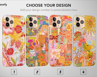 Retro Groovy Phone Case Hippie Floral Rainbow Trippy Cover For iPhone 15 Pro Max 14 Plus 13 12 Mini 11 XR XS X SE Samsung S24 S23 Pixel 8 7