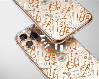 Clear Medical Supplies Pattern Phone Case Cover for iPhone 16 Pro Max 16e 15 Plus 13 12 Mini 11 Samsung S25 S24 S23 Google Pixel 9