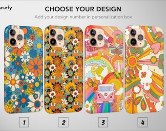 Retro Groovy Phone Case Hippie Floral Rainbow Trippy Cover For iPhone 16 Pro Max 15 Plus 13 12 Mini 11 XR XS X SE Samsung S24 S23 Pixel 9 8