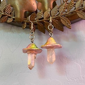 Quartz Crystal Mushroom Earrings