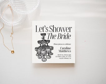 Champagne Tower Bridal Shower Invitation Template, Modern Bridal Shower Invite, Champagne Bridal Shower, Bridal Brunch Invite