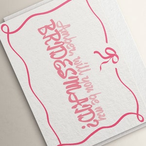 Rosa Schleife Brautjungfer Vorschlag Vorlage, Rosa rosa werde meine Brautjungfer Karte, gewellte Schleife Border - Digital, Download, printable 20X5