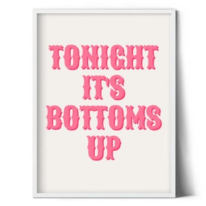 Dziś wieczorem jest Bottoms Up, plakat Bar Cart, estetyka Preppy Western - plik cyfrowy