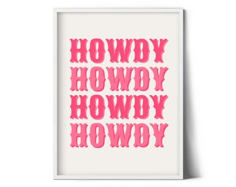 Pink Cowgirl Printable Art, Howdy - Fichier numérique