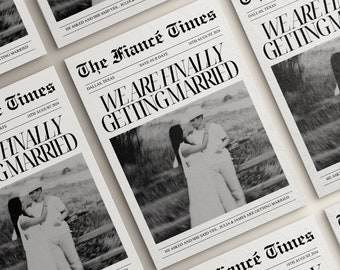 Newspaper Wedding Save the Date, Editable Template, Minimal Wedding Newspaper, Digital Download Newspaper for Wedding Save the Date