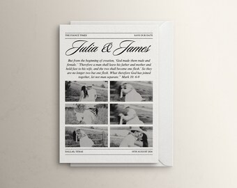 Newspaper Wedding Save the Date, Editable Template, Minimal Wedding Newspaper, Digital Download Newspaper for Wedding Save the Date