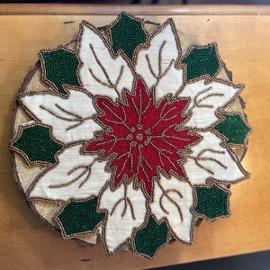 Beaded Handmade Christmas Poinsettia Shaped Runner