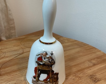 Norman Rockwell "The Toymaker" Bell-Vintage Porcelain Christmas Bell- Santa Collector Holiday Decor