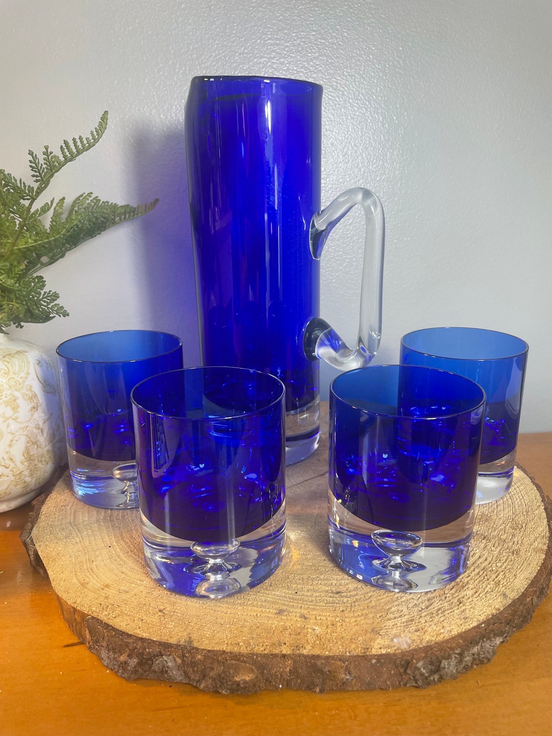 Cobalt Blue Pitcher With 4 Glasses - Etsy