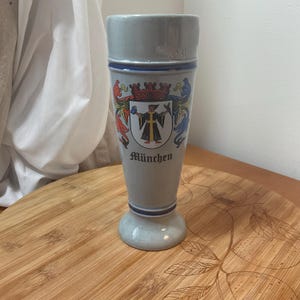 Vintage German Munchen Beer Stein/Tall Ceramic Oktoberfest Mug/Bavarian Crest Collectible Barware