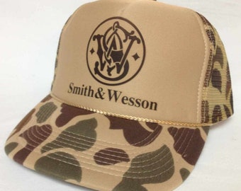 Smith and Wesson Trucker Hat Mesh Hat Vintage Snapback Hat Camo